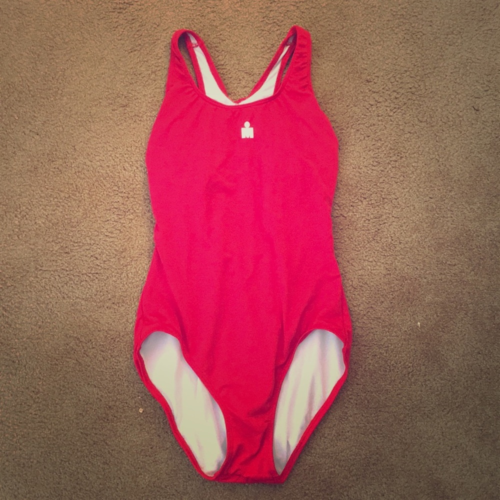 Red one-piece suit.